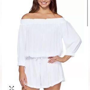 Raisins West Coast‎ Off-The-Shoulder Romper Cover-Up Swim Size Medium White NEW